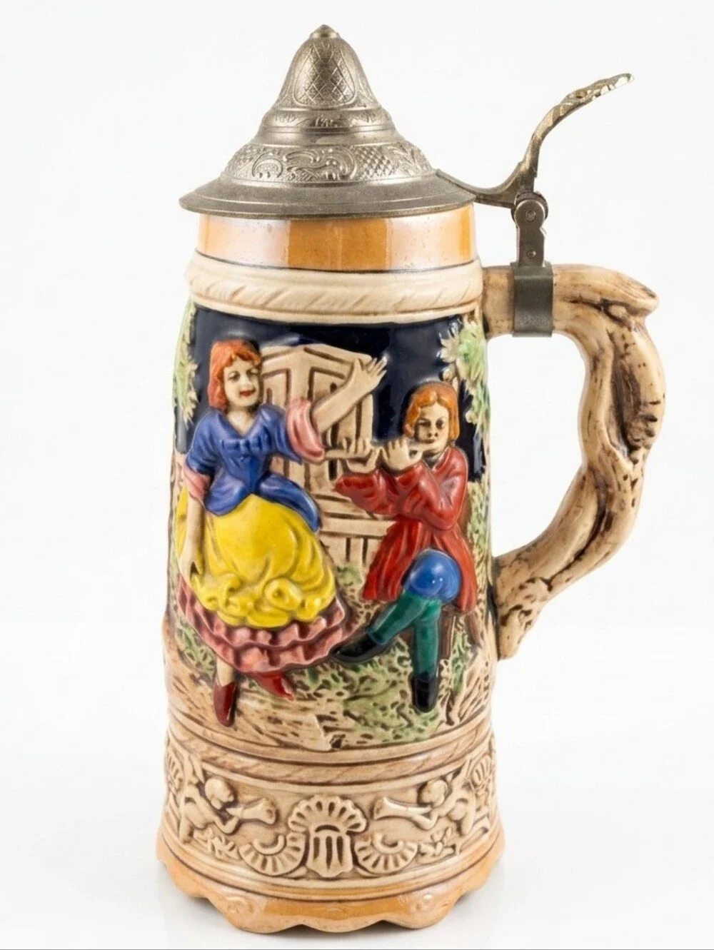 Vintage Hand-Painted German Style Musical Beer Stein with Pewter Lid – 3D Alpine